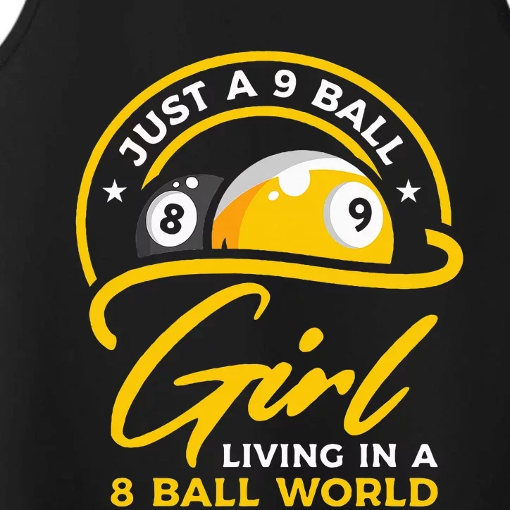 9 Ball Girl Living In 8 Ball World Pool Snooker Billiards Performance Tank