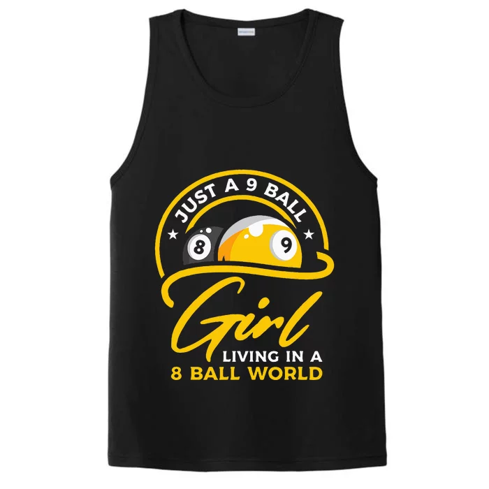 9 Ball Girl Living In 8 Ball World Pool Snooker Billiards Performance Tank