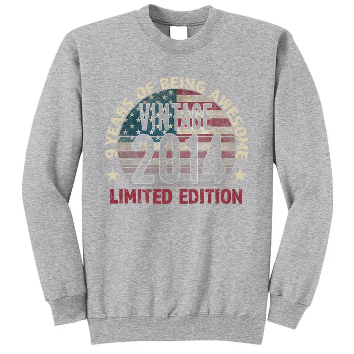 9th Birthday Gift Boy Vintage 2014 9 Years Old USA Flag Tall Sweatshirt