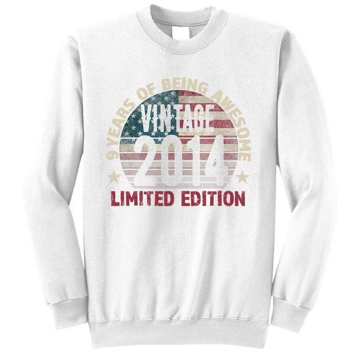 9th Birthday Gift Boy Vintage 2014 9 Years Old USA Flag Sweatshirt