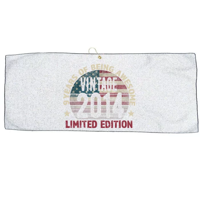 9th Birthday Gift Boy Vintage 2014 9 Years Old USA Flag Large Microfiber Waffle Golf Towel