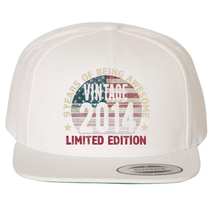 9th Birthday Gift Boy Vintage 2014 9 Years Old USA Flag Wool Snapback Cap