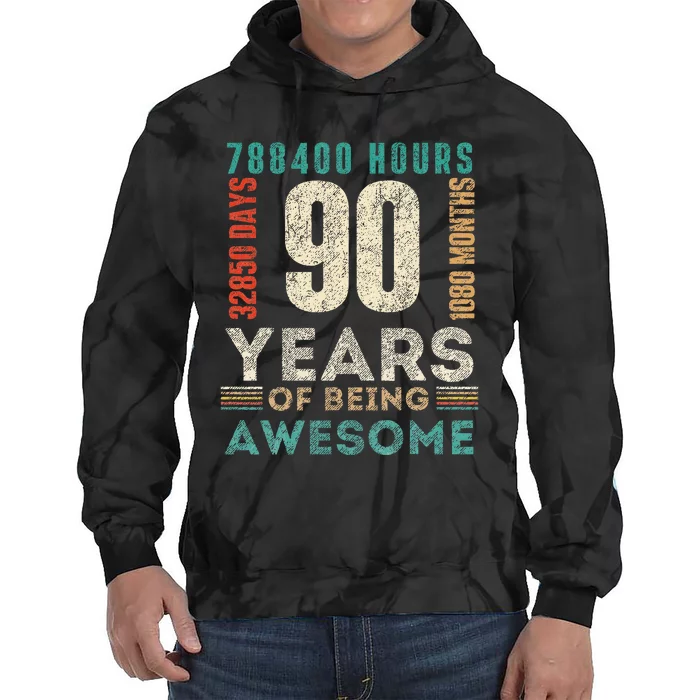 90th Birthday Hours Days Months 90 Years Old Bday Tie Dye Hoodie