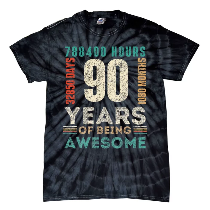 90th Birthday Hours Days Months 90 Years Old Bday Tie-Dye T-Shirt