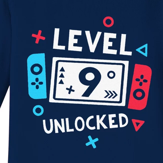 9th Birthday Level 9 Unlocked Video Game Party Baby Long Sleeve Bodysuit