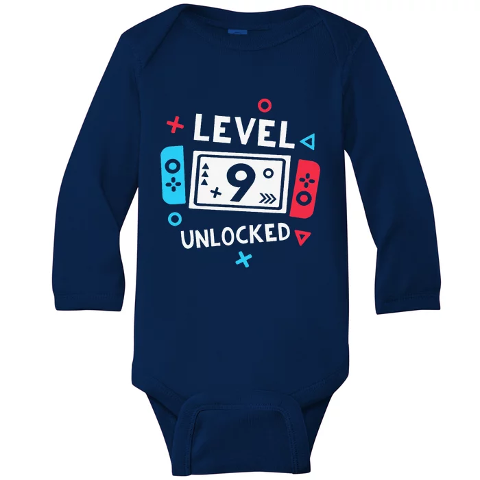 9th Birthday Level 9 Unlocked Video Game Party Baby Long Sleeve Bodysuit