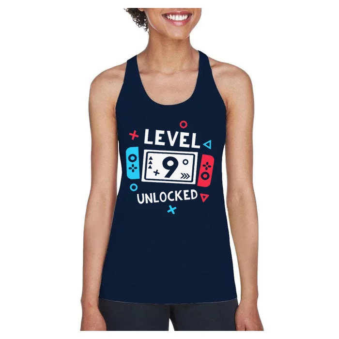 9th Birthday Level 9 Unlocked Video Game Party Women's Racerback Tank