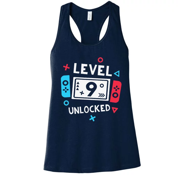 9th Birthday Level 9 Unlocked Video Game Party Women's Racerback Tank