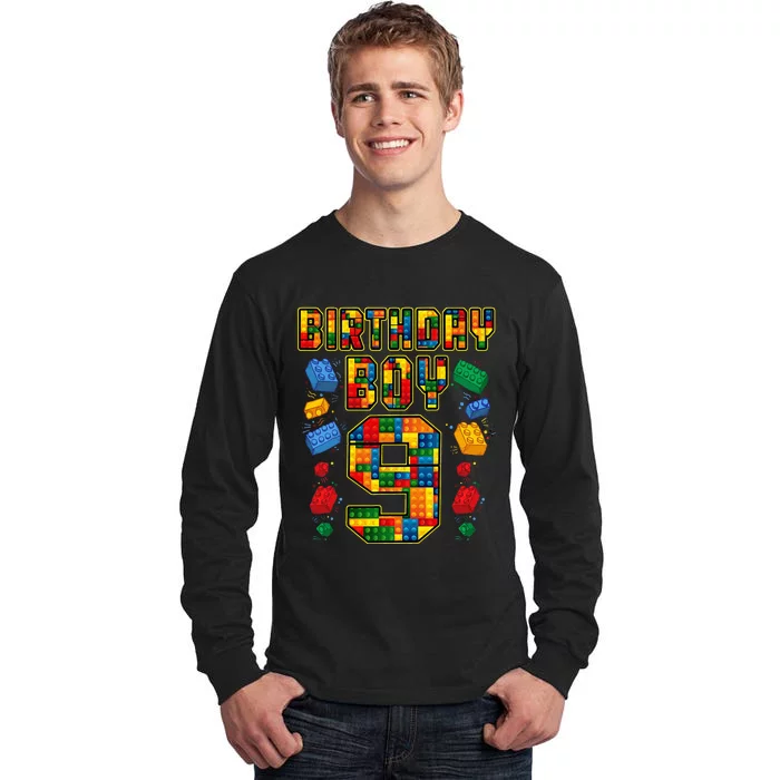 9th Birthday Master Builder 9 Years Old Block Building Tall Long Sleeve T-Shirt