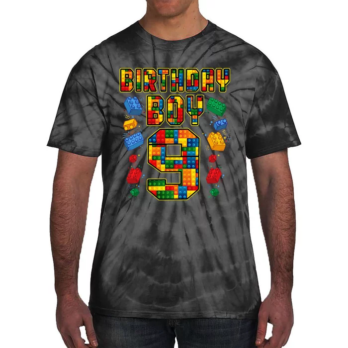 9th Birthday Master Builder 9 Years Old Block Building Tie-Dye T-Shirt