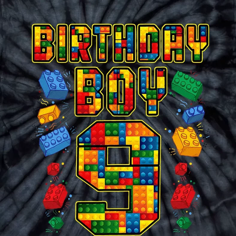 9th Birthday Master Builder 9 Years Old Block Building Tie-Dye T-Shirt