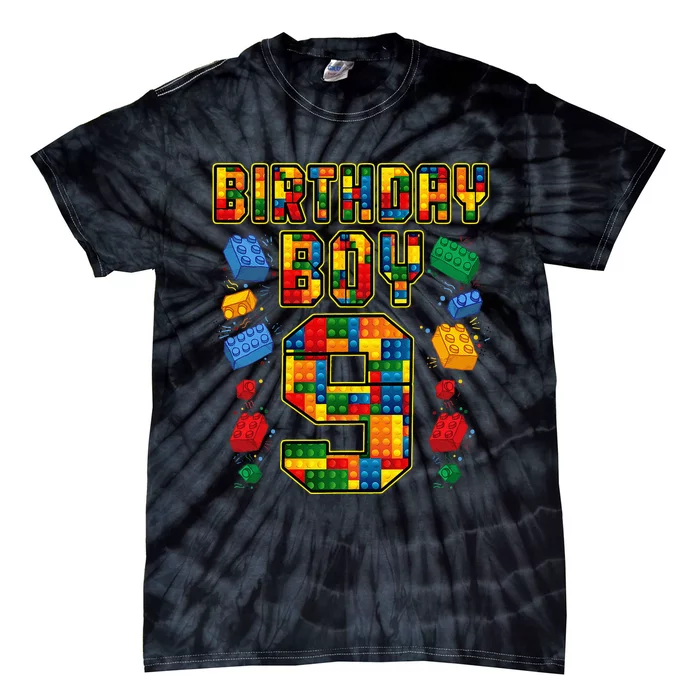 9th Birthday Master Builder 9 Years Old Block Building Tie-Dye T-Shirt