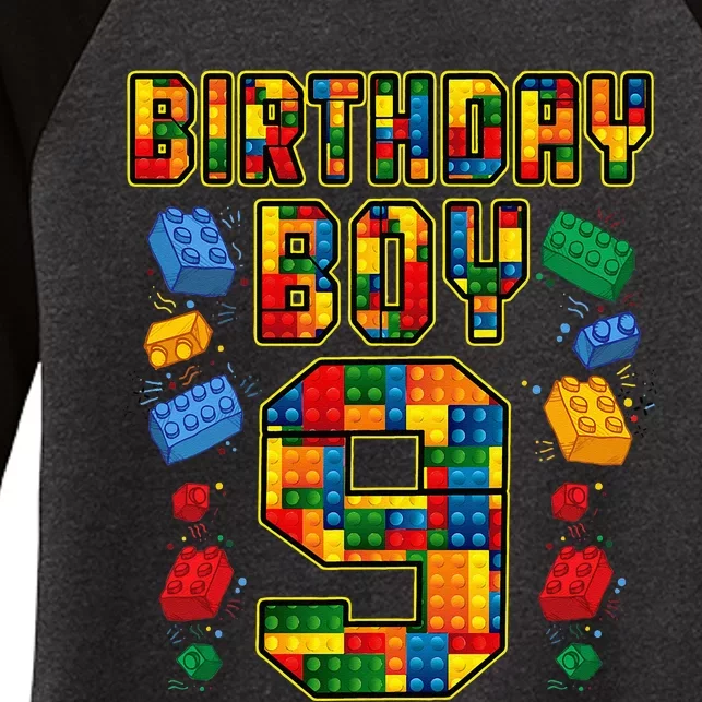 9th Birthday Master Builder 9 Years Old Block Building Women's Tri-Blend 3/4-Sleeve Raglan Shirt