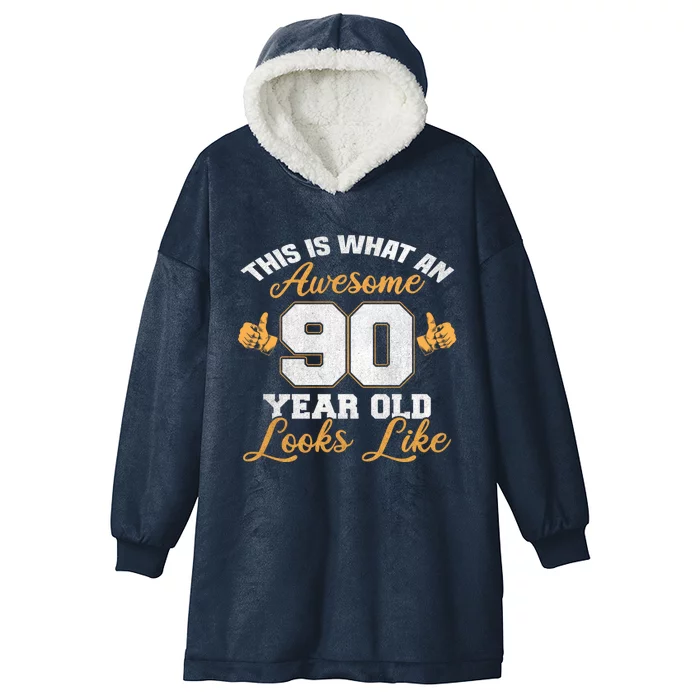 90th Birthday Novelty Gift Awesome 90 Year Old Cool Gift Hooded Wearable Blanket