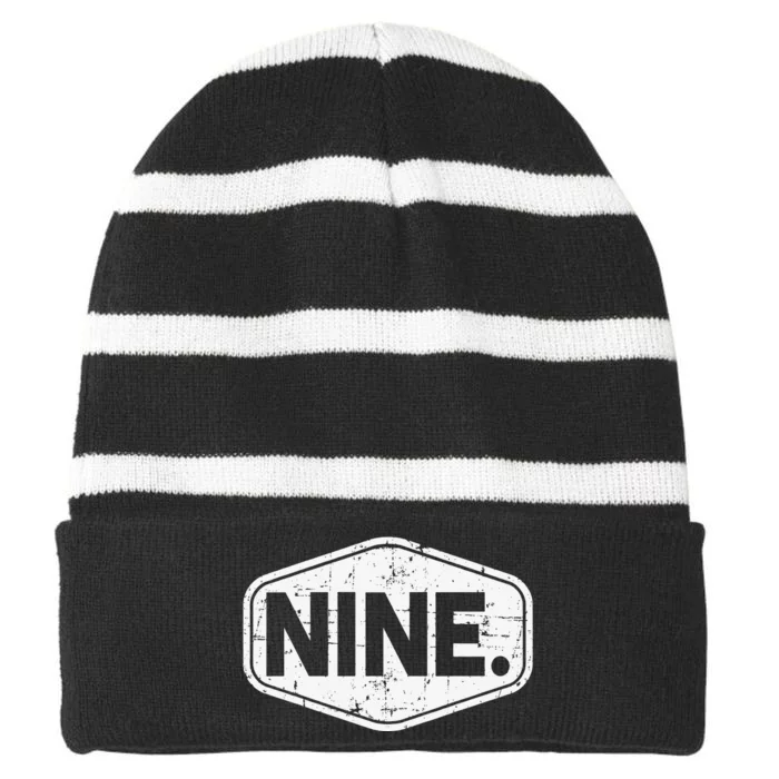 9th Birthday of 9 years old nine Striped Beanie with Solid Band