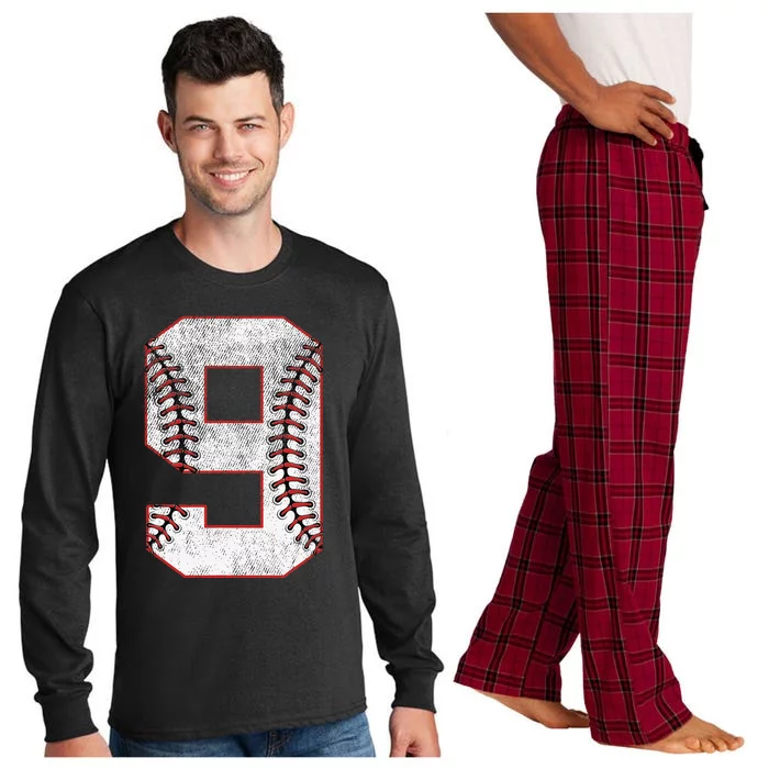 9th Birthday party Nine 9 Year Old Baseball Bday Long Sleeve Pajama Set