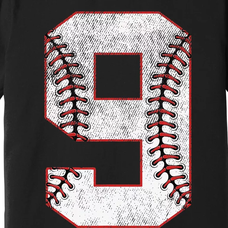 9th Birthday party Nine 9 Year Old Baseball Bday Premium T-Shirt