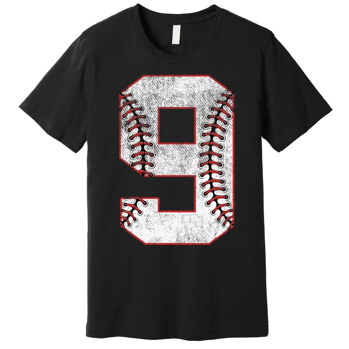 9th Birthday party Nine 9 Year Old Baseball Bday Premium T-Shirt