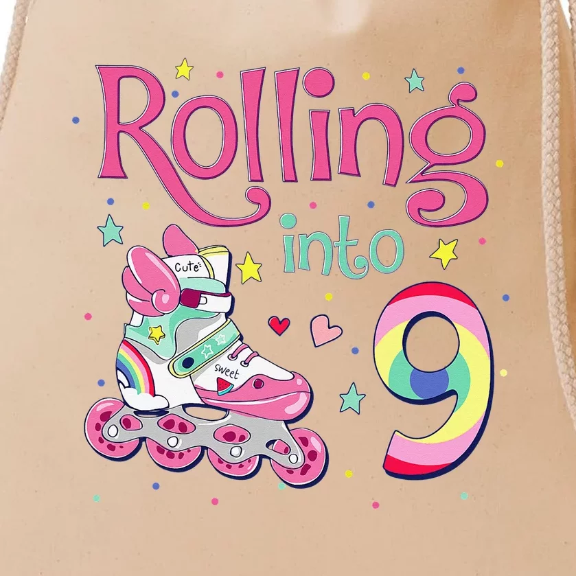 9th Bday Rolling Into 9 Birthday Roller Skate Party Drawstring Bag