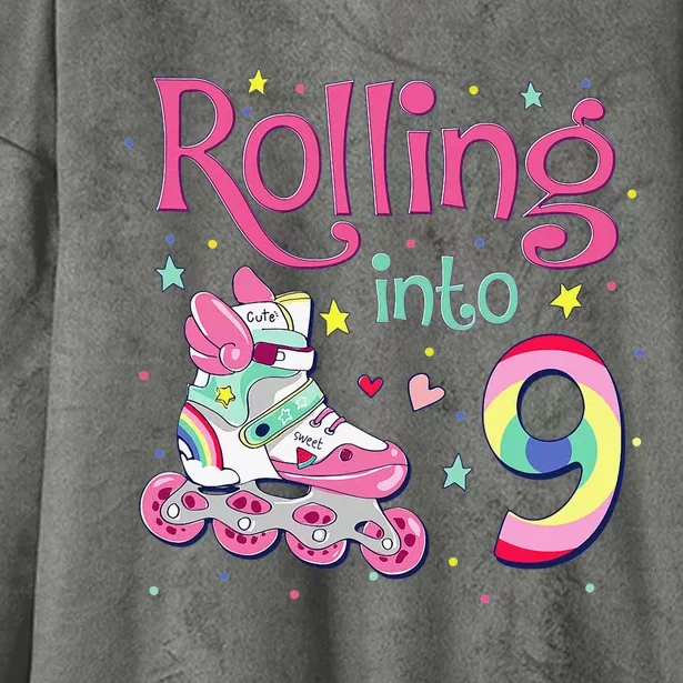 9th Bday Rolling Into 9 Birthday Roller Skate Party Hooded Wearable Blanket