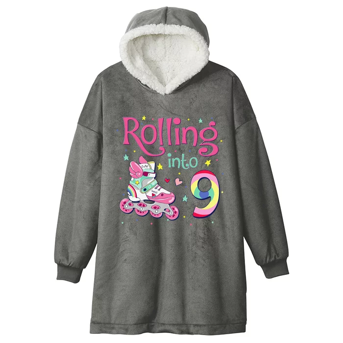 9th Bday Rolling Into 9 Birthday Roller Skate Party Hooded Wearable Blanket