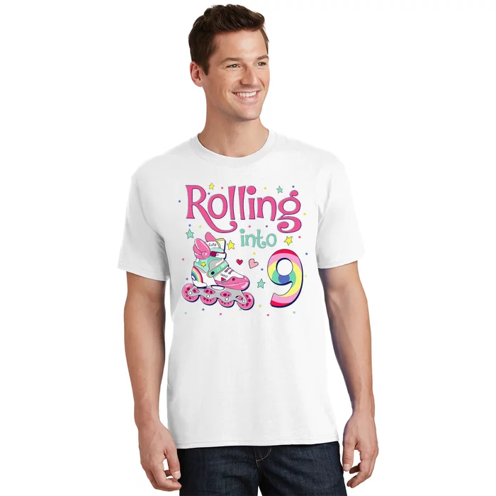 9th Bday Rolling Into 9 Birthday Roller Skate Party T-Shirt