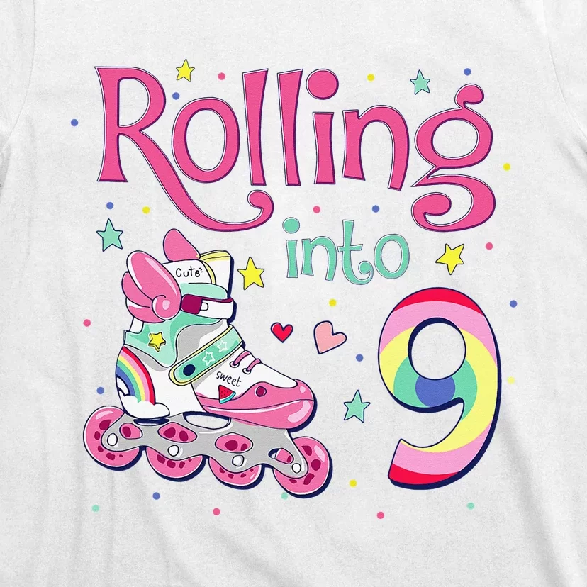 9th Bday Rolling Into 9 Birthday Roller Skate Party T-Shirt