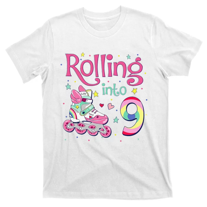 9th Bday Rolling Into 9 Birthday Roller Skate Party T-Shirt