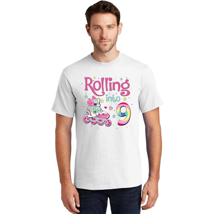 9th Bday Rolling Into 9 Birthday Roller Skate Party Tall T-Shirt