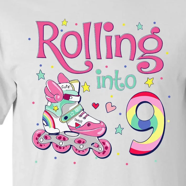 9th Bday Rolling Into 9 Birthday Roller Skate Party Tall T-Shirt