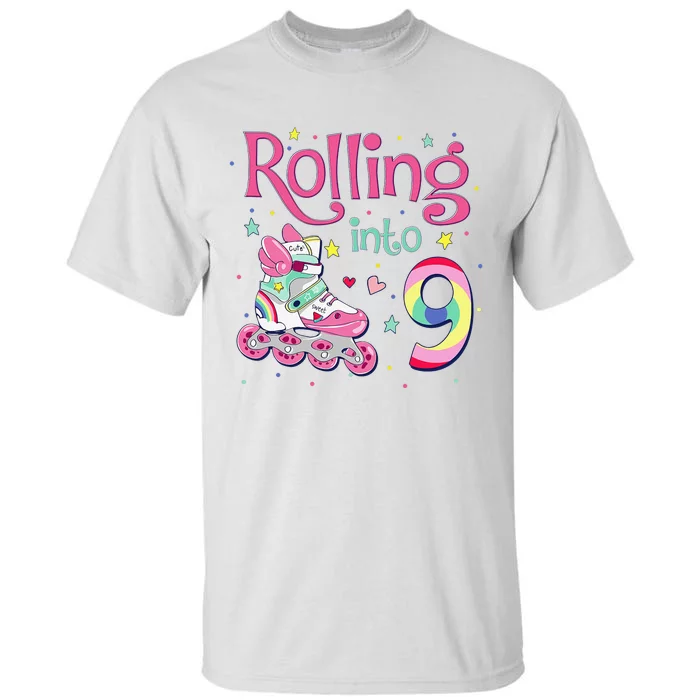 9th Bday Rolling Into 9 Birthday Roller Skate Party Tall T-Shirt