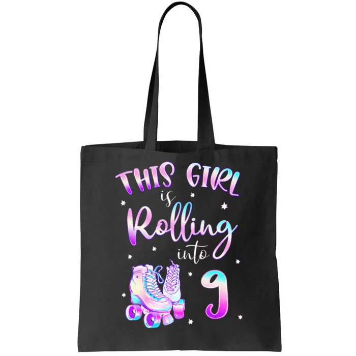 9th Bday Rolling Into 9 Birthday Girl Roller Skate Party Tote Bag