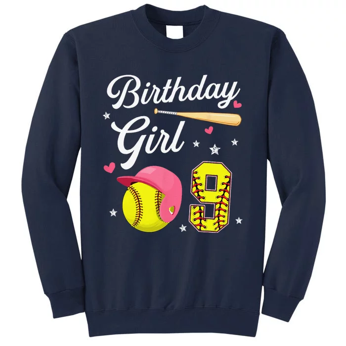 9th Birthday Softball Player Themed Nine 9 Years Old Tall Sweatshirt