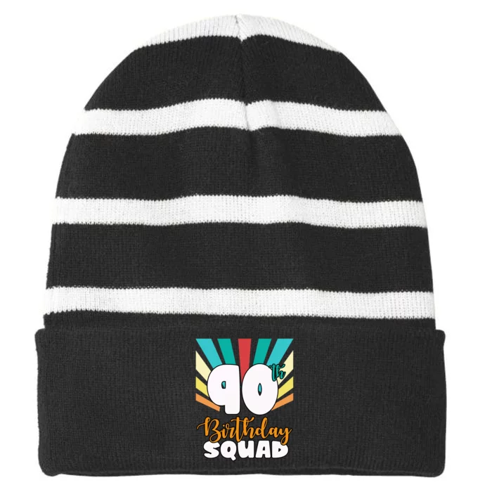 90th Birthday Squad 90 Years Old Striped Beanie with Solid Band