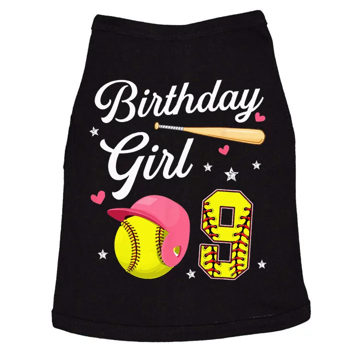 9th Birthday Softball Player Themed Nine 9 Years Old Doggie Tank