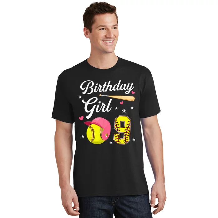 9th Birthday Softball Player Themed Nine 9 Years Old T-Shirt