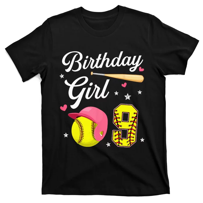 9th Birthday Softball Player Themed Nine 9 Years Old T-Shirt