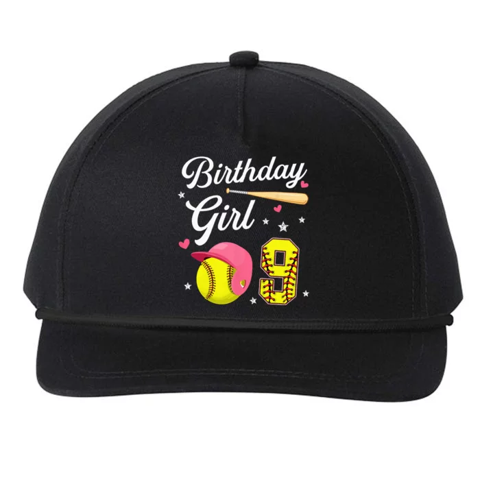 9th Birthday Softball Player Themed Nine 9 Years Old Snapback Five-Panel Rope Hat