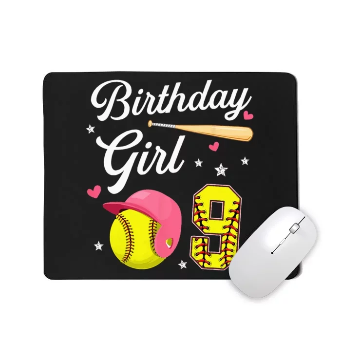 9th Birthday Softball Player Themed Nine 9 Years Old Mousepad