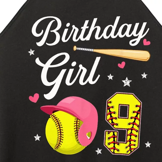 9th Birthday Softball Player Themed Nine 9 Years Old Women’s Perfect Tri Rocker Tank