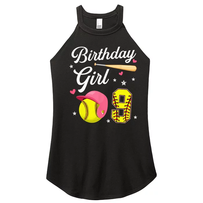 9th Birthday Softball Player Themed Nine 9 Years Old Women’s Perfect Tri Rocker Tank