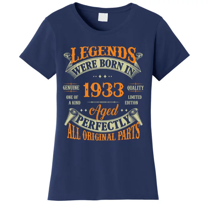 90th Birthday Tee Vintage Legends Born In 1933 90 Years Old Women's T-Shirt