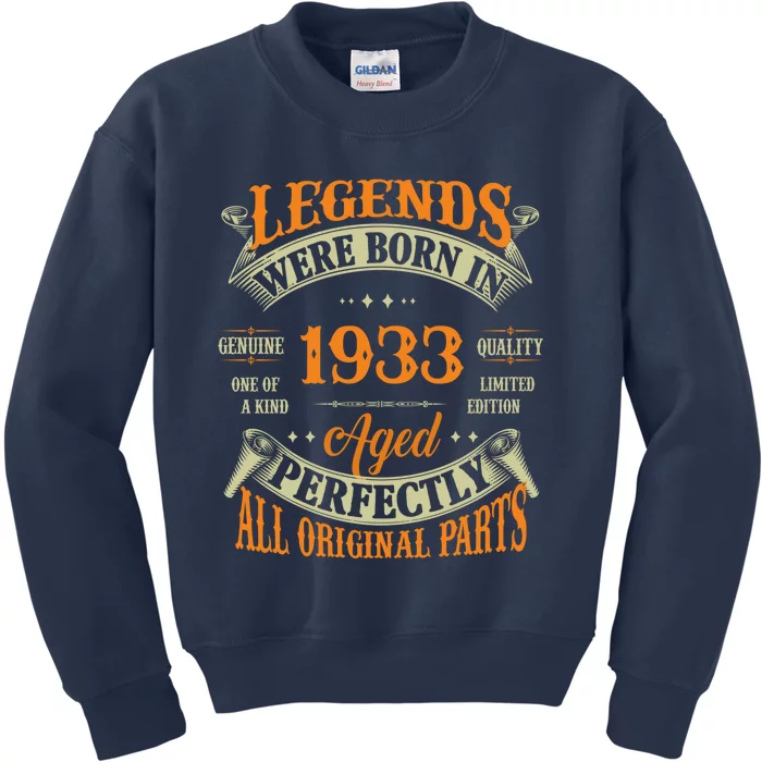 90th Birthday Tee Vintage Legends Born In 1933 90 Years Old Kids Sweatshirt