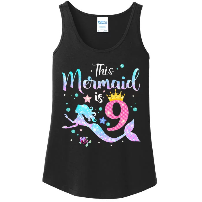 9th Birthday This Mermaid Is 9 Years Old Ladies Essential Tank