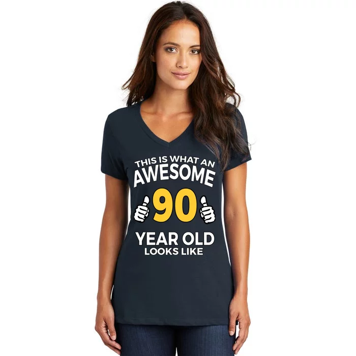 90th Birthday T Funny 90 Years Old Gifts Women's V-Neck T-Shirt