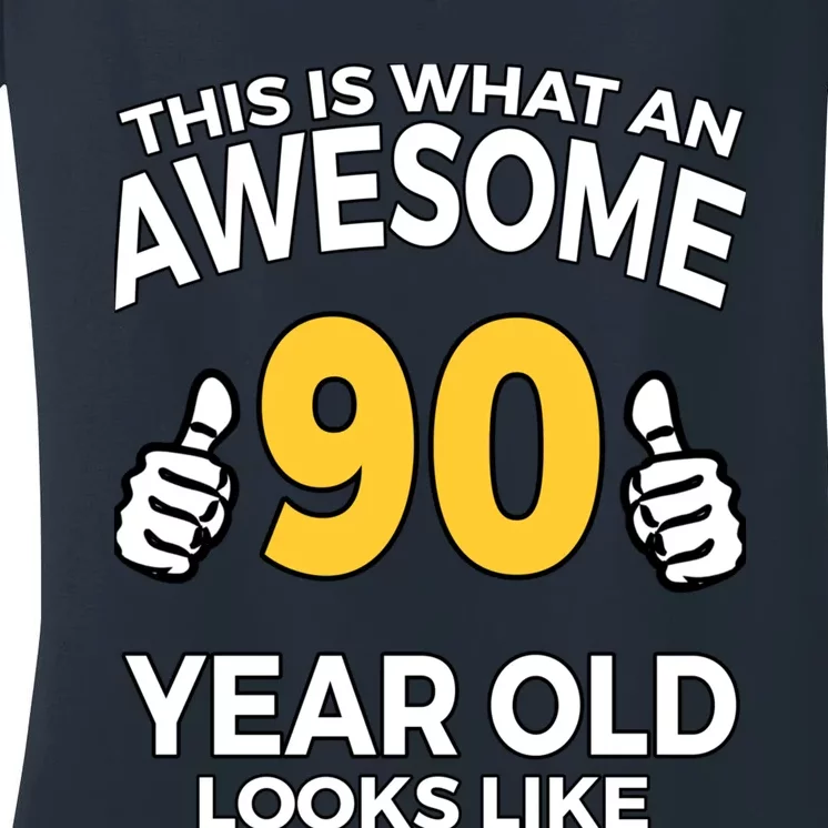 90th Birthday T Funny 90 Years Old Gifts Women's V-Neck T-Shirt