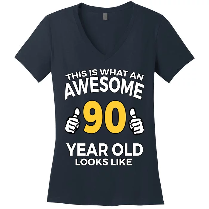 90th Birthday T Funny 90 Years Old Gifts Women's V-Neck T-Shirt