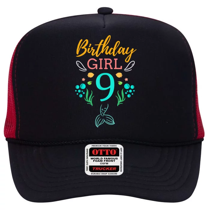 9th Birthday This Mermaid Is 9 Years Old High Crown Mesh Trucker Hat