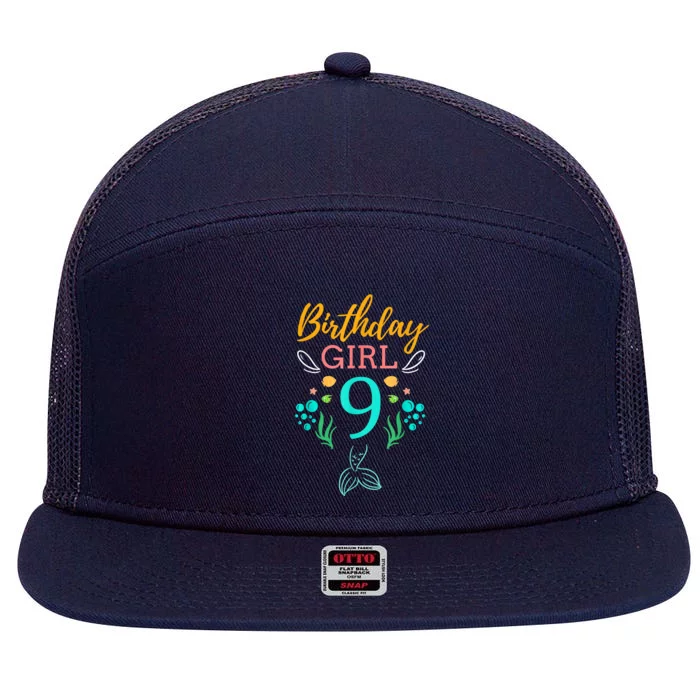 9th Birthday This Mermaid Is 9 Years Old 7 Panel Mesh Trucker Snapback Hat