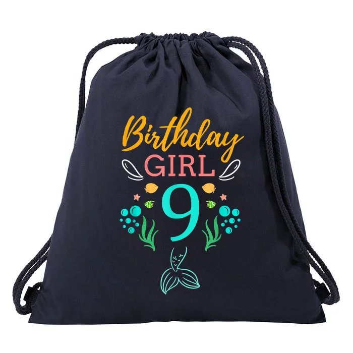 9th Birthday This Mermaid Is 9 Years Old Drawstring Bag